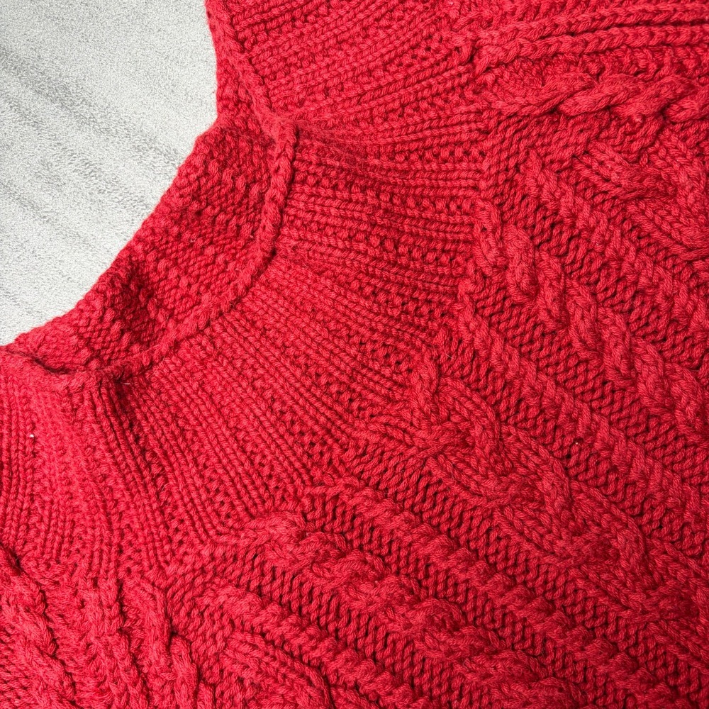 Lands End Sweater Women 3X Red 100% Cotton Cable Knit Chunky Raglan Rustic Thick